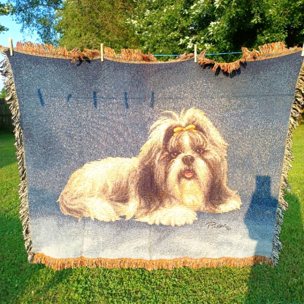 Beautiful Shih Tzu Dog Print Tapestry Throw/Lap Blanket, By Artist Linda Picken